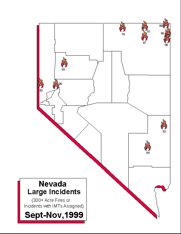 Map of Nevada's Pinon Forest Fires, 1999
