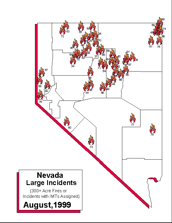 Map of Nevada's Pinon Forest Fires, 1999