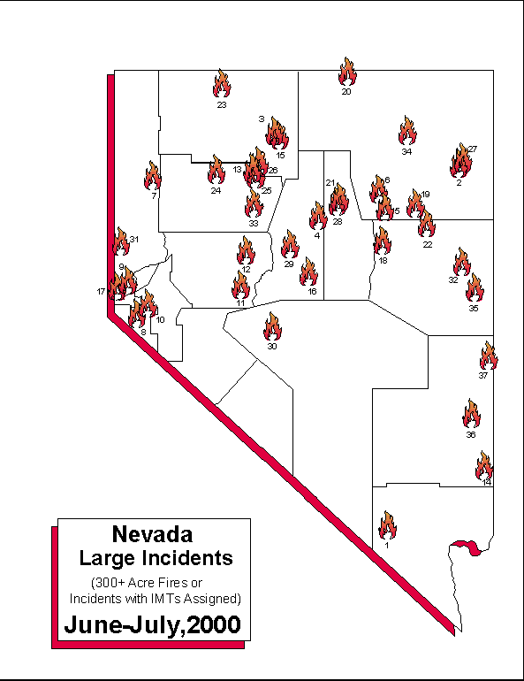 Map of Nevada's Pinon Forest Fires, 2000